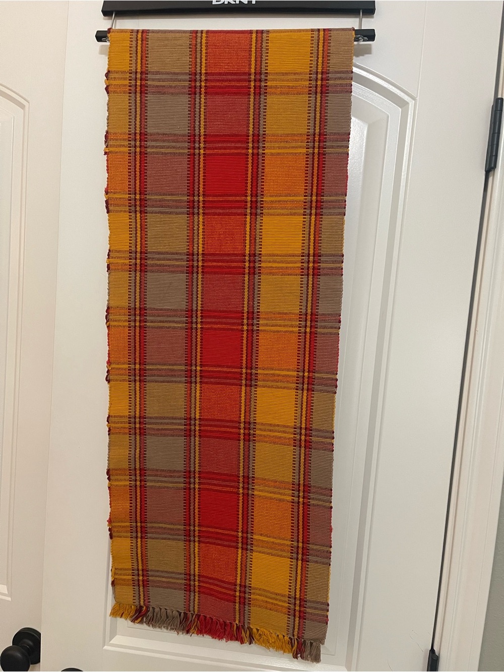 Plaid Fringe Table Runner in Red, Mustard & Brown